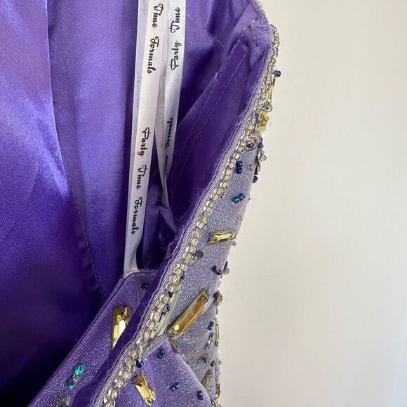 Party Time Formals Women’s Purple Iridescent All over Beaded Bodice Tulle Mini D - Picture 12 of 16